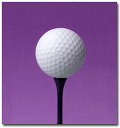 Golf ball on a tee with a purple background